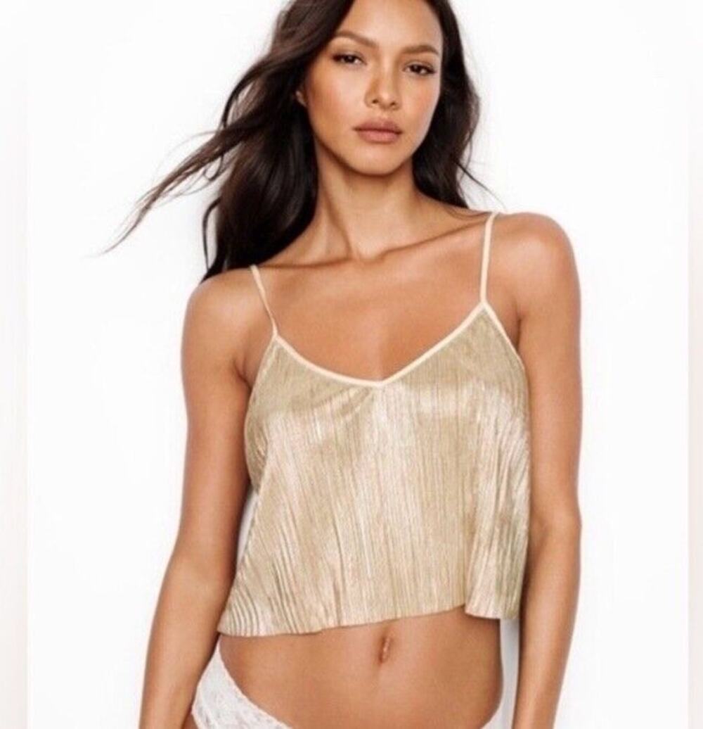 Victoria's Secret Gold Strappy Crop Top Shimmery Women's Size Large